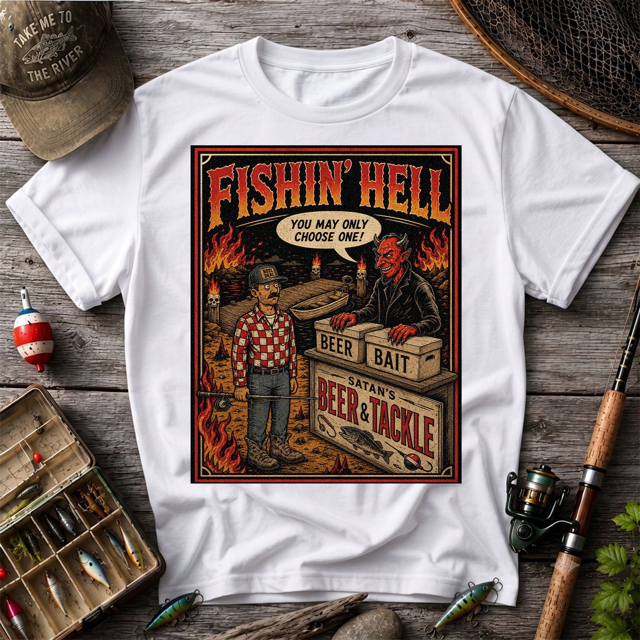 Fishin' Hell Beer & Tackle Funny Fishing T-Shirt