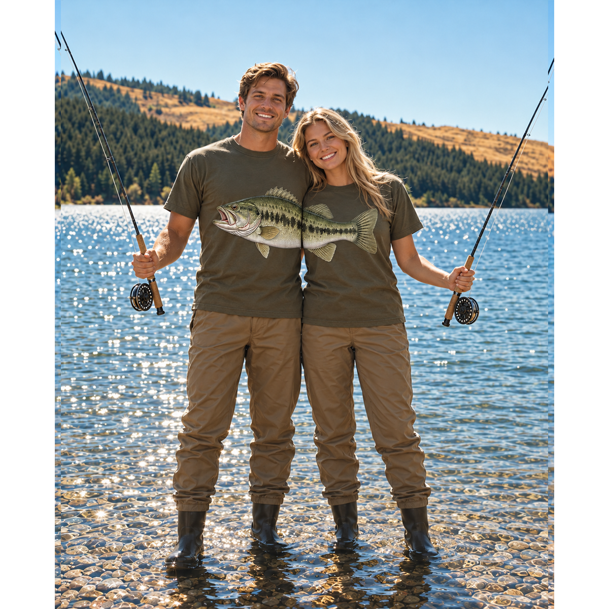 Matching Bass Fishing Couple T-Shirt, Gift for Him, Her
