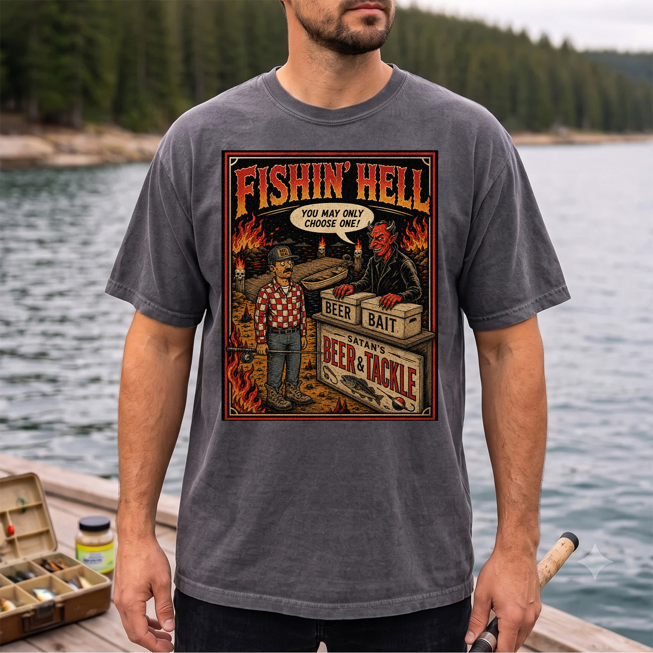 Fishin' Hell Beer & Tackle Funny Fishing T-Shirt