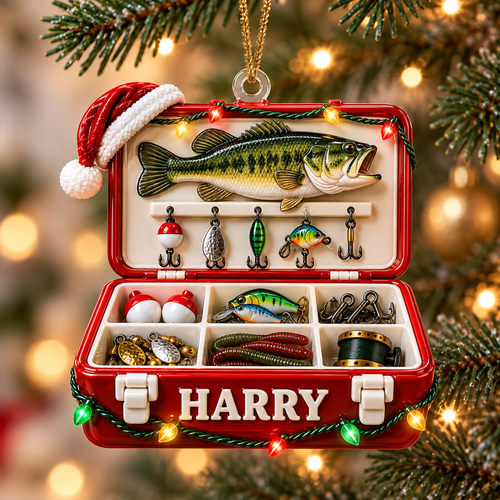 Personalized Fishing Tackle Box Christmas Ornament, Gift for Fisherman