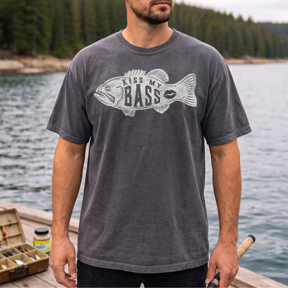 Kiss My Bass Funny Bass Fishing T Shirt for Men