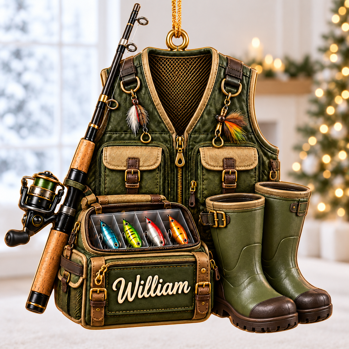 Custom Name Fishing Ornament, Christmas Gift for Fisherman
