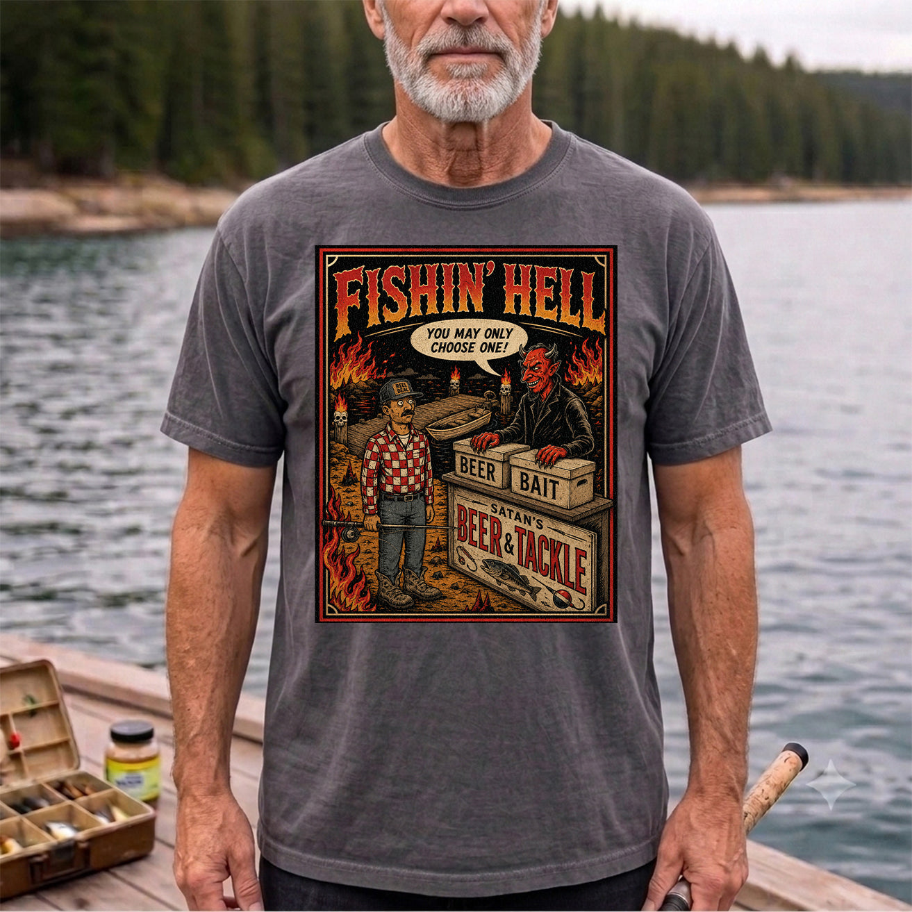 Fishin' Hell Beer & Tackle Funny Fishing T-Shirt