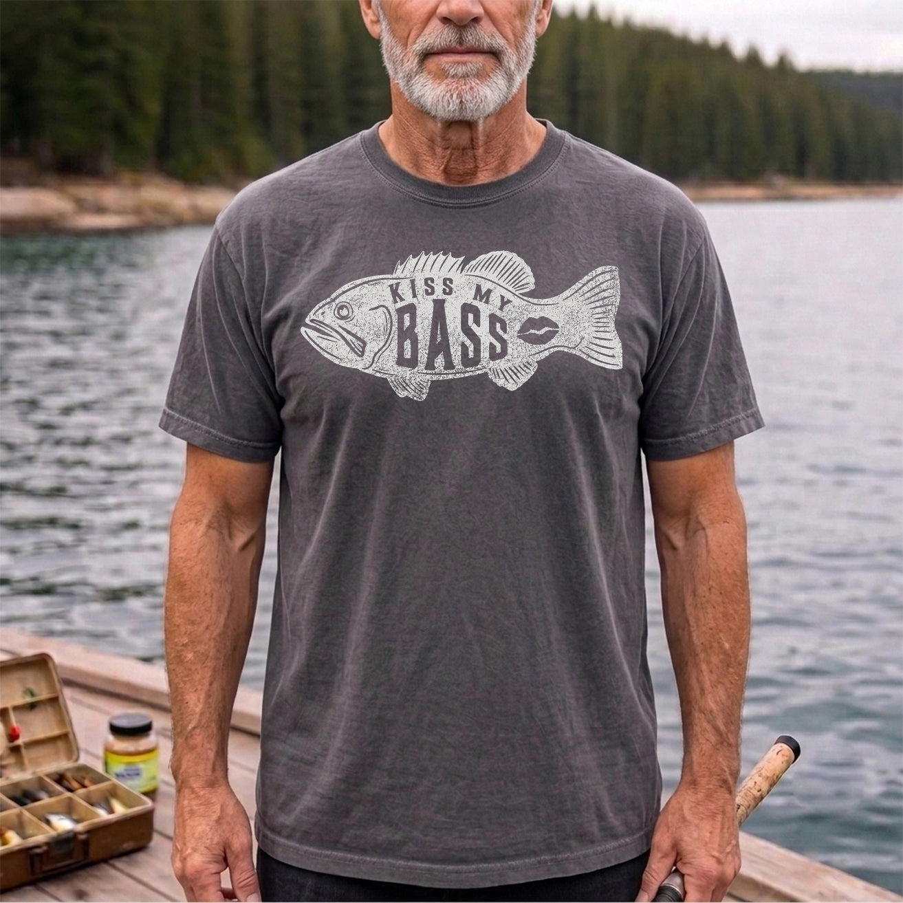 Kiss My Bass Funny Bass Fishing T Shirt for Men