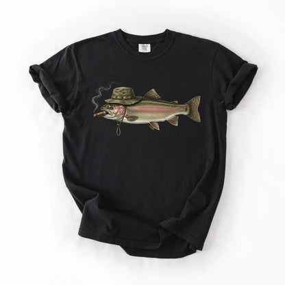 Vintage Smoking Hat Angler Fishing Shirt