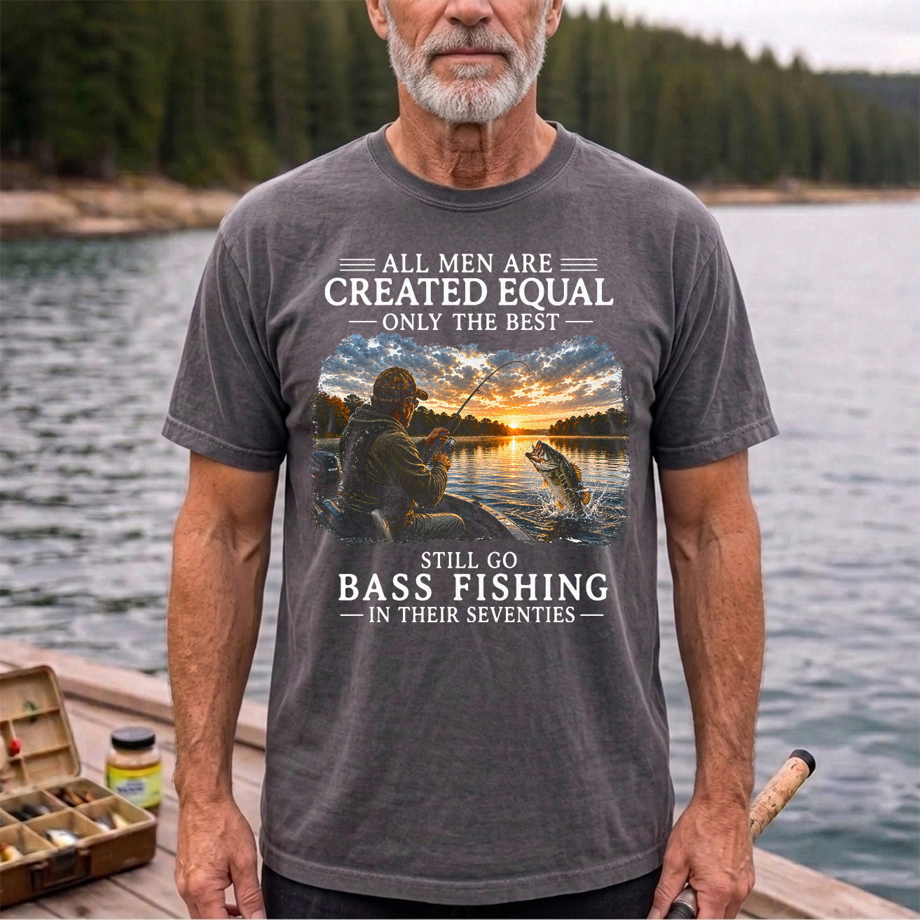All Men Are Created Equal Funny 70th Birthday Bass Fishing Shirt for Men