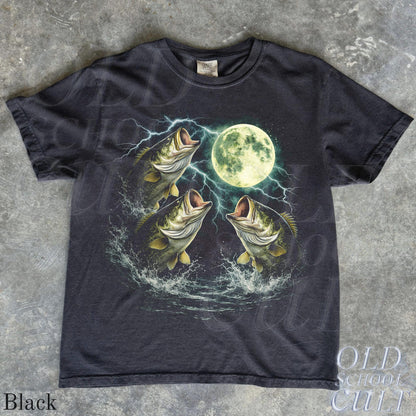 Bass Fish Moon 90s Vintage Graphic T Shirt