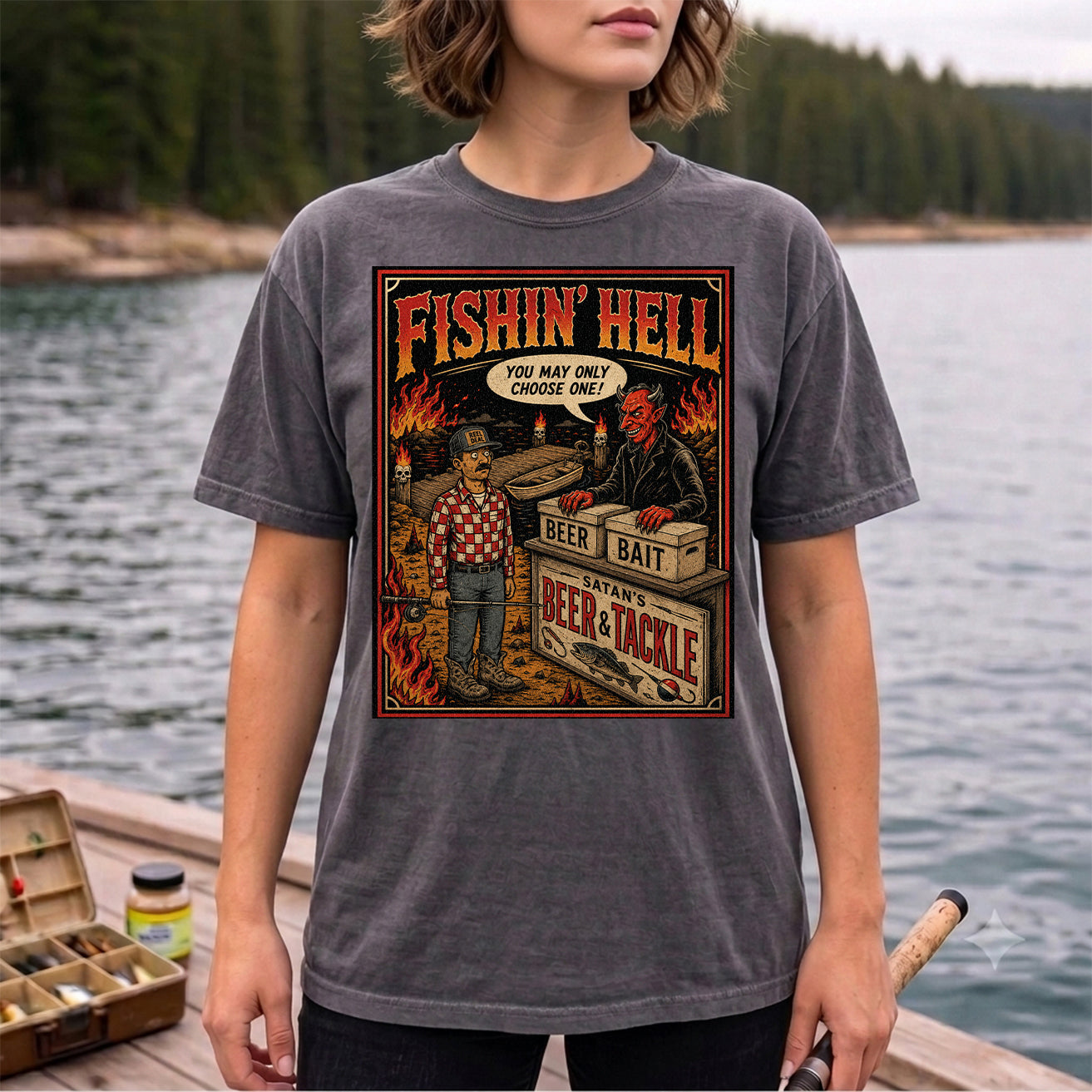 Fishin' Hell Beer & Tackle Funny Fishing T-Shirt