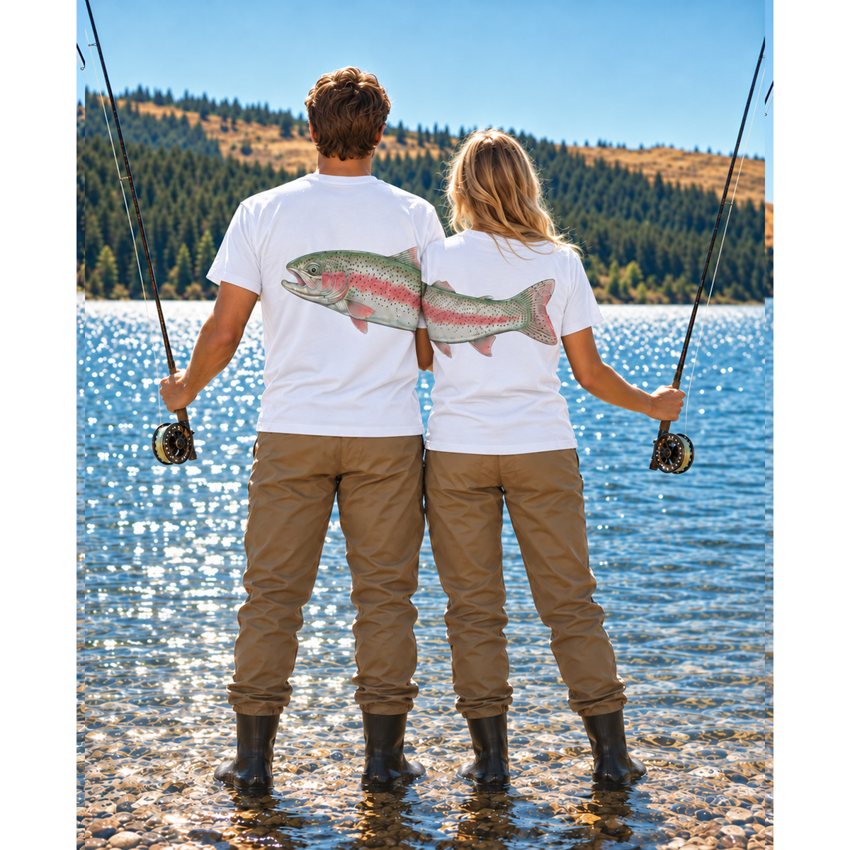 Matching Rainbow Trout Fishing Couple T-Shirt, Gift for Him, Her