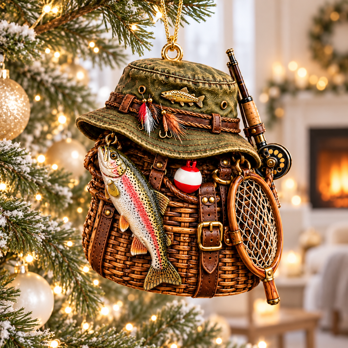 Custom Fishing Hat Christmas Ornament, Xmas Gift for Fisherman