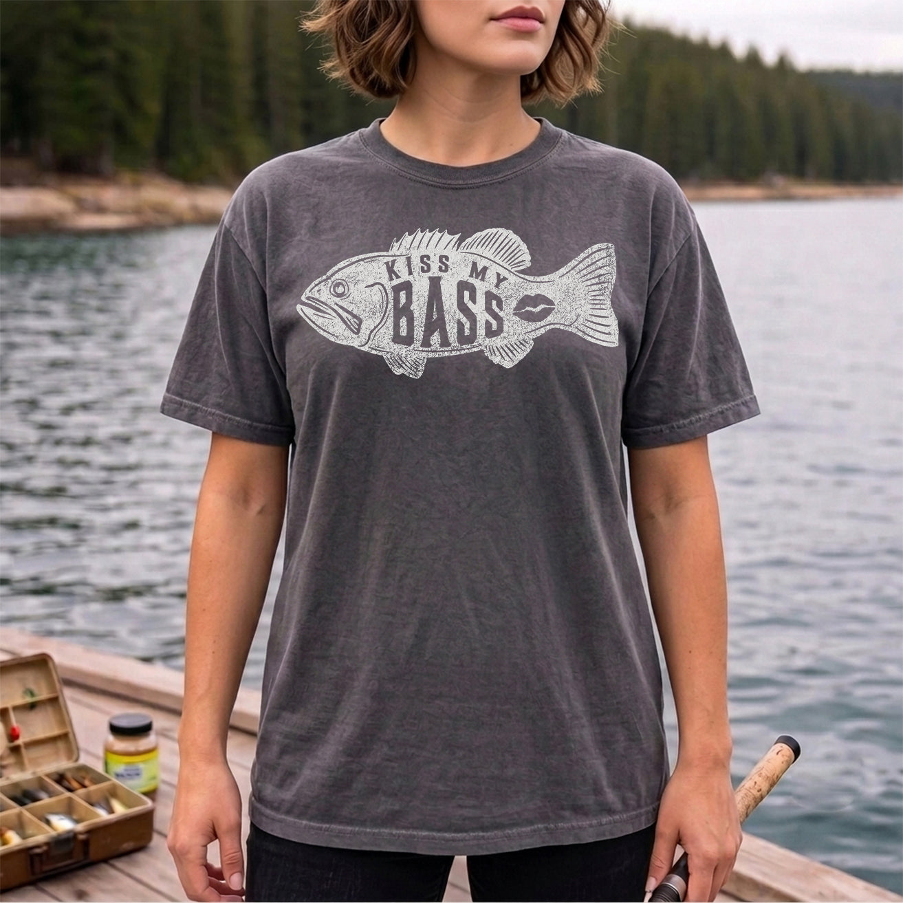Kiss My Bass Funny Bass Fishing T Shirt for Men