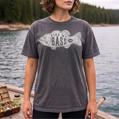 Kiss My Bass Funny Bass Fishing T Shirt for Men