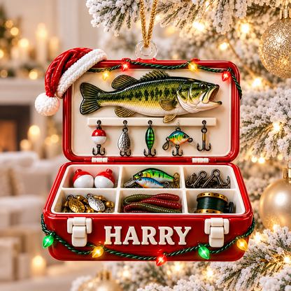 Personalized Fishing Tackle Box Christmas Ornament, Gift for Fisherman