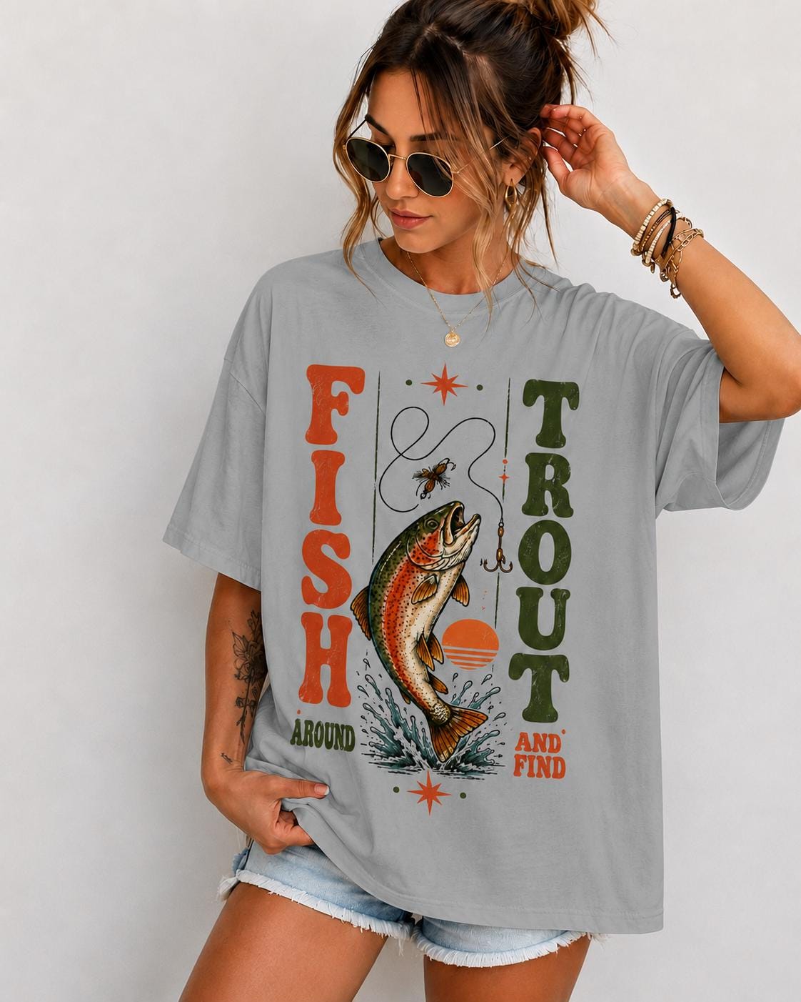 Retro Trout Fishing Graphic Tee