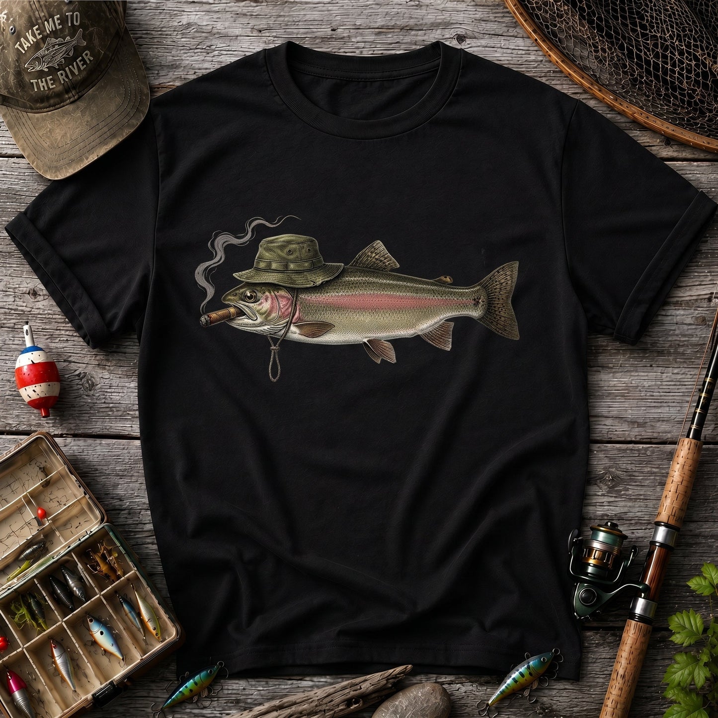 Vintage Smoking Hat Angler Fishing Shirt