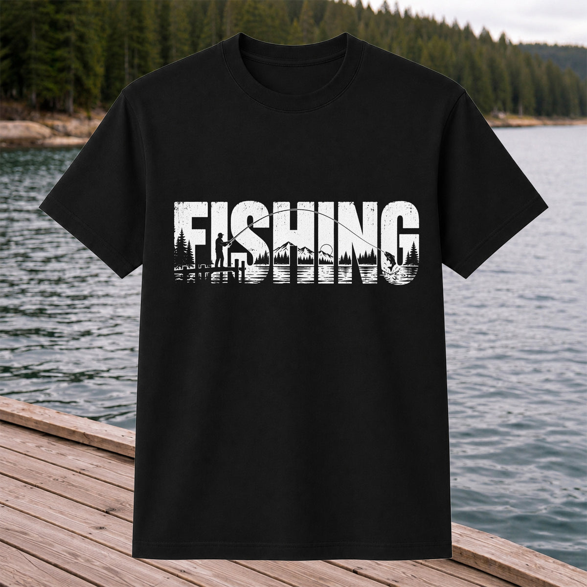 Fishing Lake Angler Vintage Graphic T-Shirt