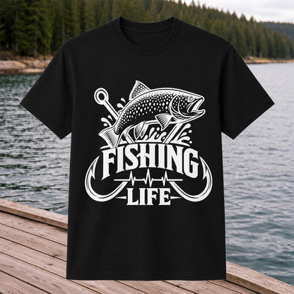 Fishing Life Trout and Hooks Heartbeat Graphic T-Shirt