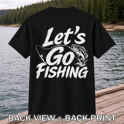 Let's Go Fishing with Jumping Bass Graphic T-Shirt | Back Print