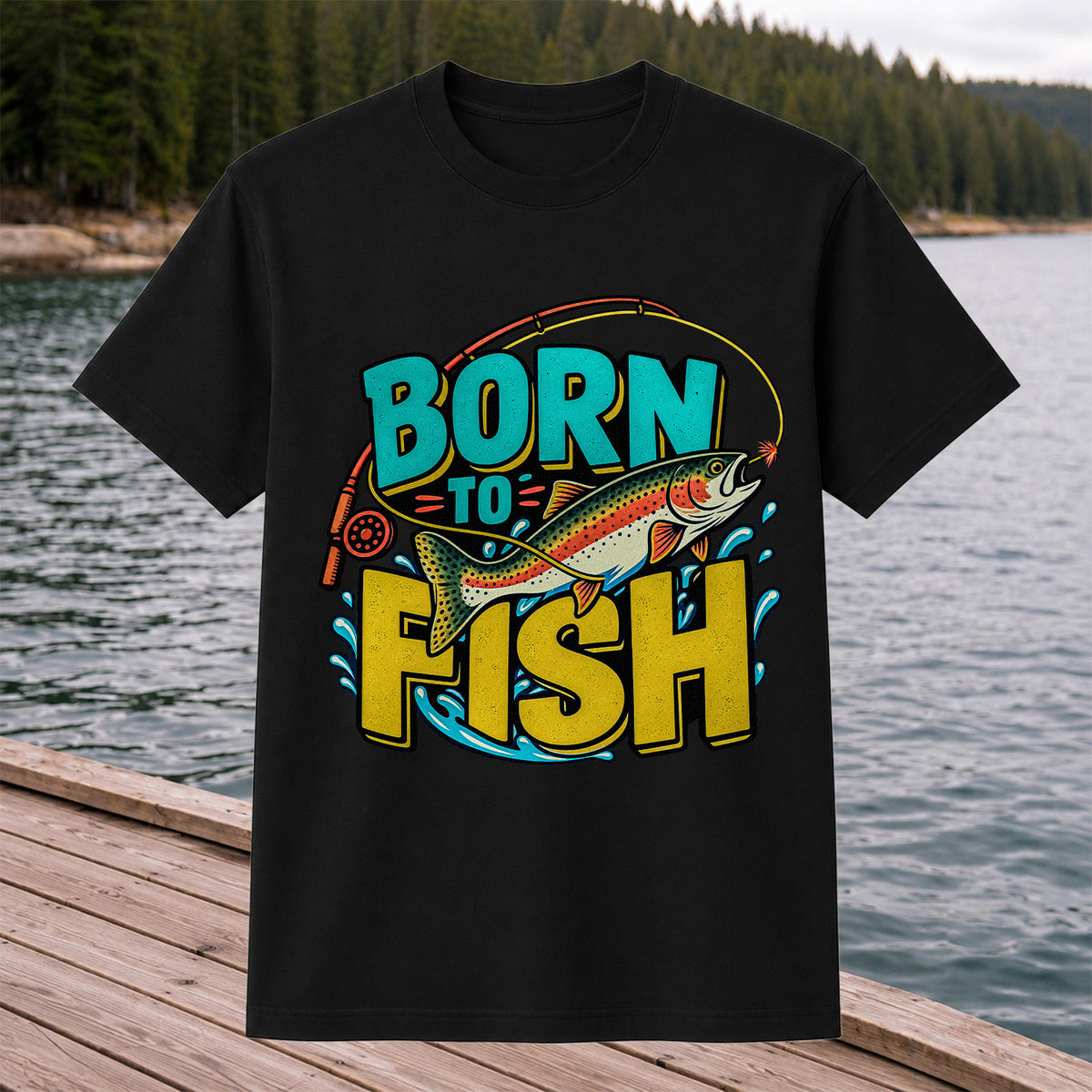 Born to Fish Rainbow Trout Fishing Graphic T-Shirt