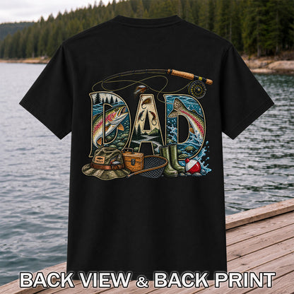 Dad Rainbow Trout Fly Fishing Vintage Graphic T-Shirt | Back Print