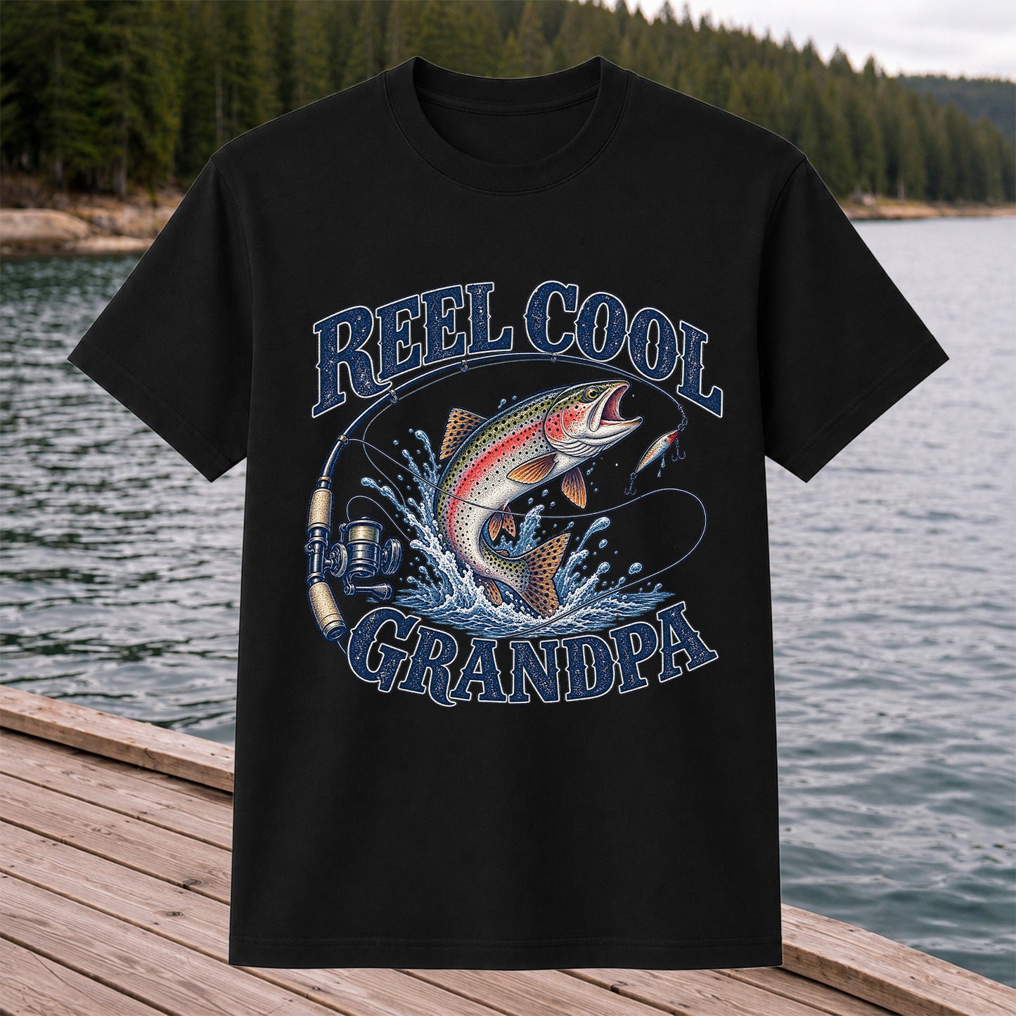 Reel Cool Grandpa Trout Fishing Graphic T-Shirt