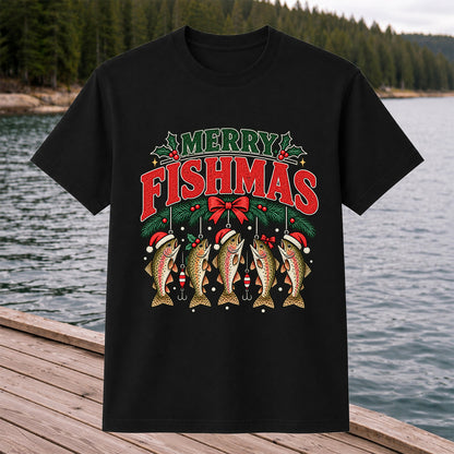 Merry Fishmas Christmas Rainbow Trout Fishing T-Shirt