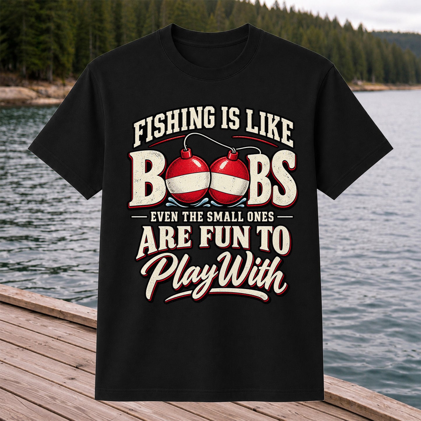 Fishing Is Like Boobs Even the Small Ones Are Fun to Play With Funny Bobber T-Shirt