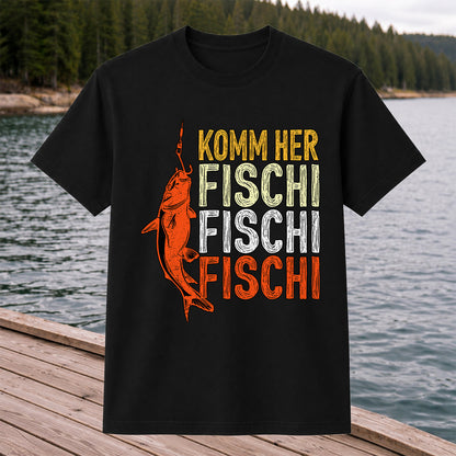 Komm Her Fischi Fischi Funny Catfish Fishing Graphic T-Shirt