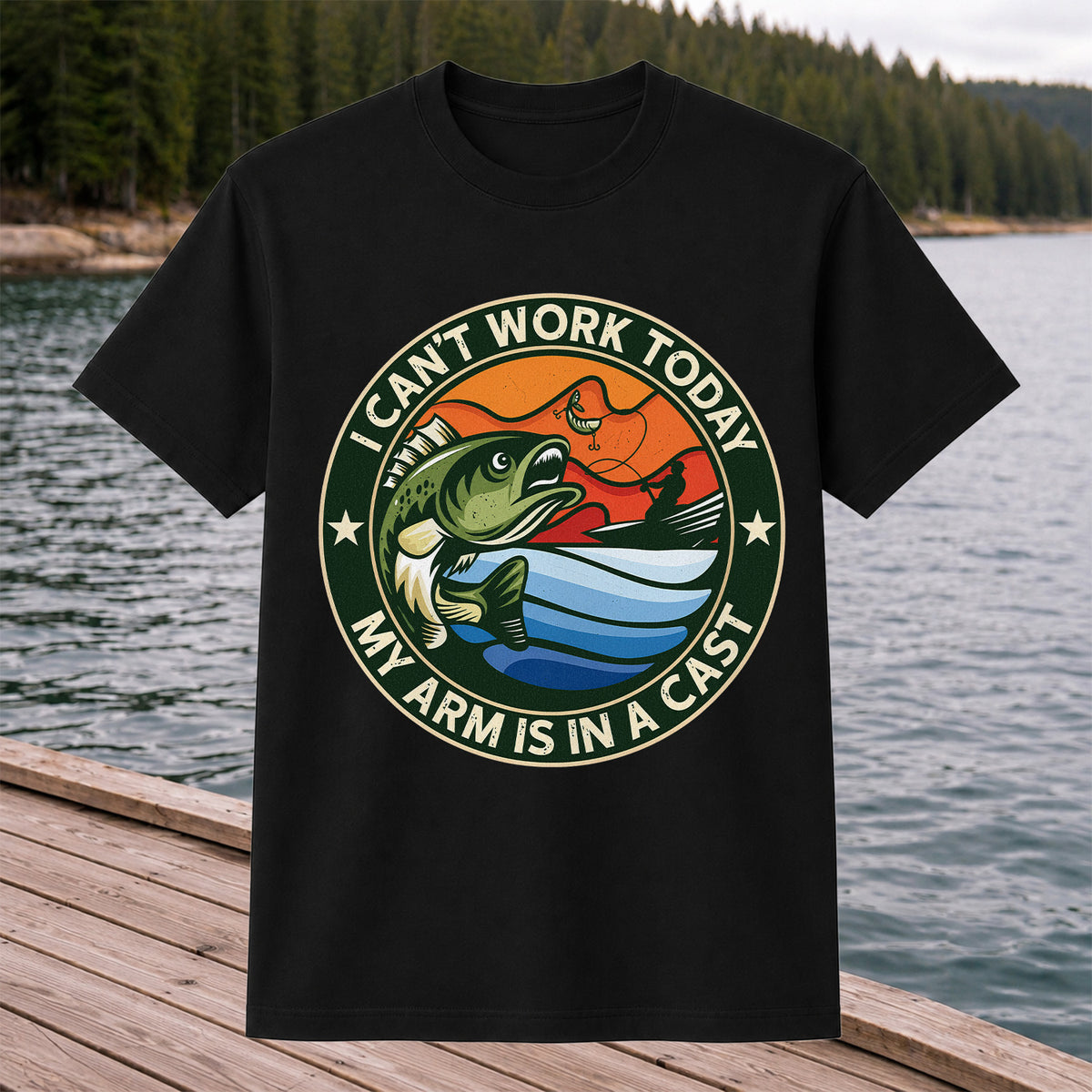 I Can't Work Today My Arm Is in a Cast Bass Fishing T-Shirt