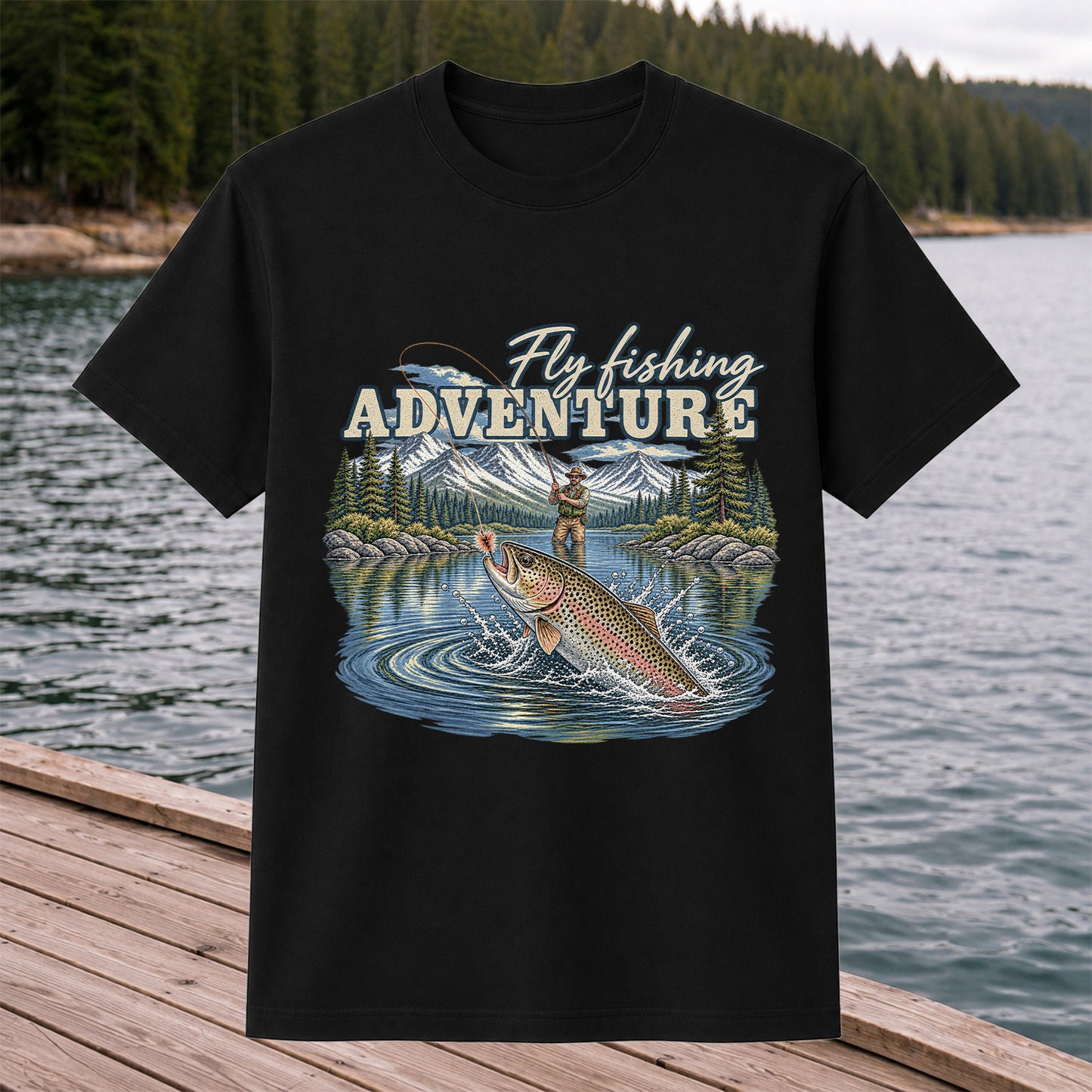 Fly Fishing Adventure Trout Mountain Lake Graphic T-Shirt
