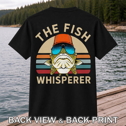 The Fish Whisperer Bass in Sunglasses and Trucker Hat T-Shirt | Back Print