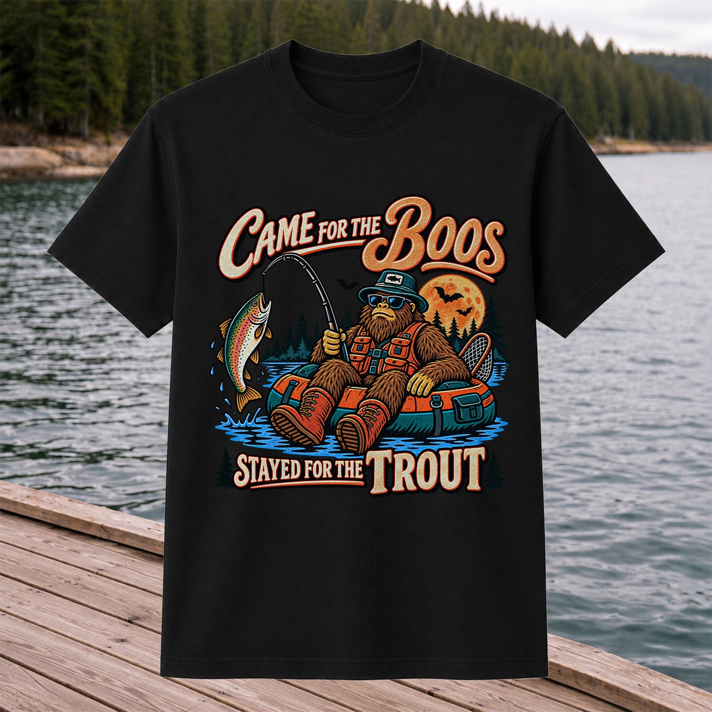 Came for the Boos Stayed for the Trout Bigfoot Halloween Fishing T-Shirt