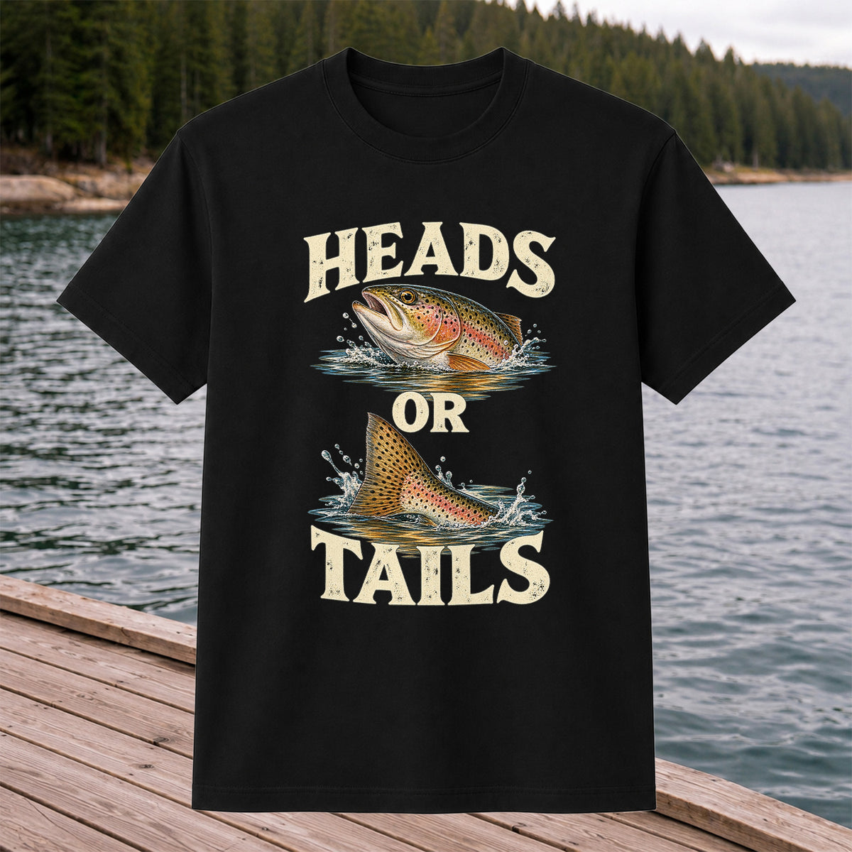 Rainbow Trout Heads or Tails Fishing Graphic T-Shirt