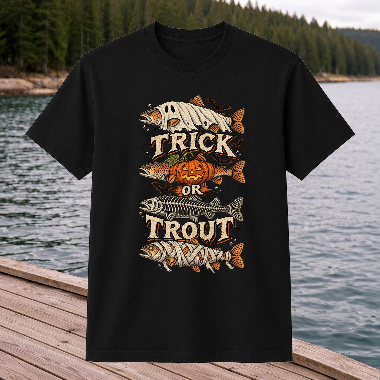 Trick or Trout Halloween Costume Fish Graphic T-Shirt