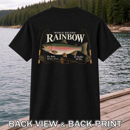 World Record Rainbow Trout Fly Fishing Graphic T-Shirt | Back Print