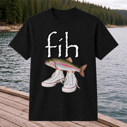 Fih Rainbow Trout Wearing Sneakers Funny Fishing Graphic T-Shirt