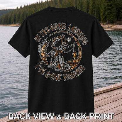 If I've Gone Missing I've Gone Fishing Jumping Bass Funny T-Shirt | Back Print