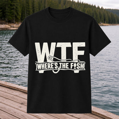 WTF Where's the Fish Funny Fishing Hook T-Shirt
