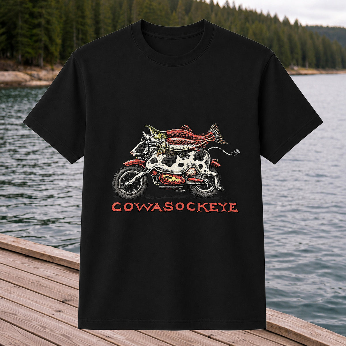 Cowasockeye Trout Motorcycle Funny Fishing Graphic T-Shirt