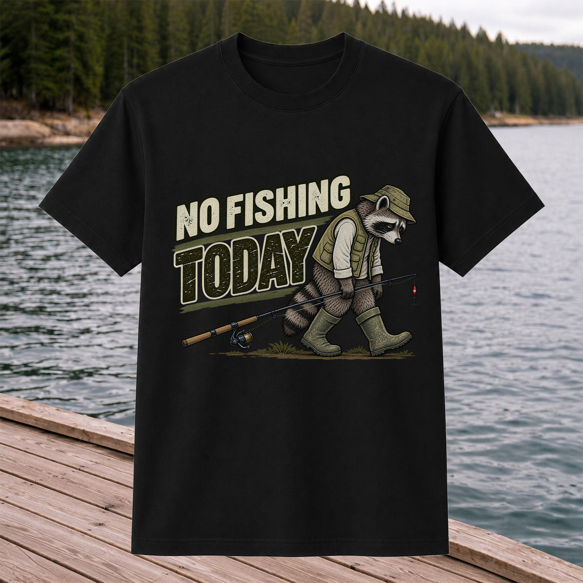No Fishing Today Raccoon Funny Fishing T-Shirt