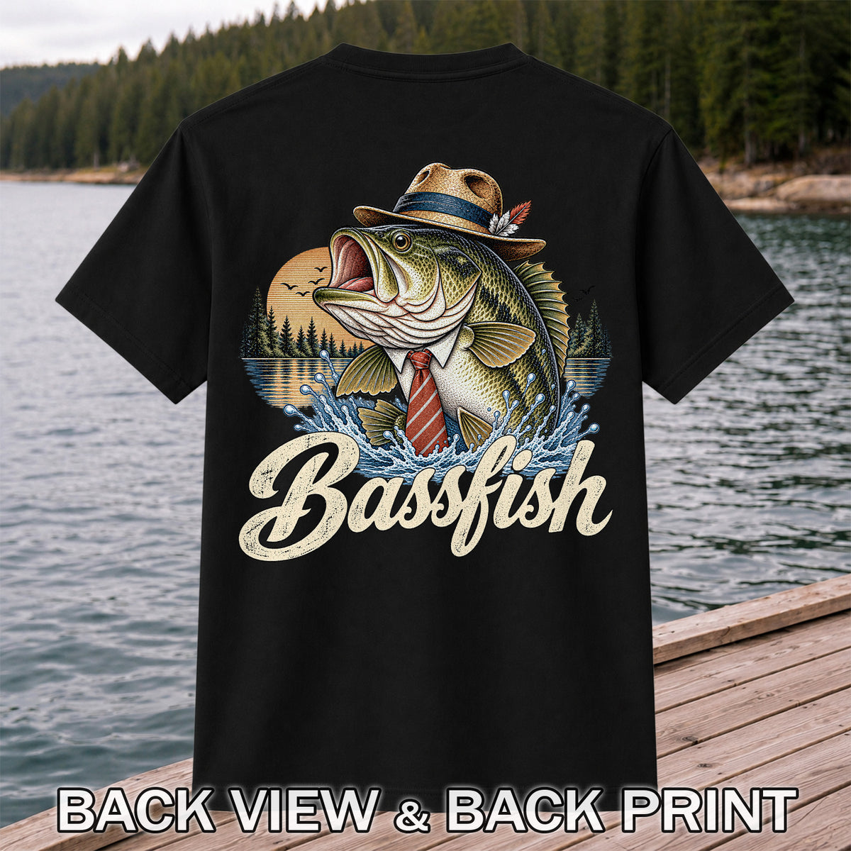 Cowboy Hat Bass Fishing Graphic T-Shirt | Back Print