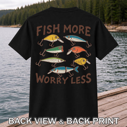 Colorful Fishing Lures and Hooks Graphic T-Shirt | Back Print