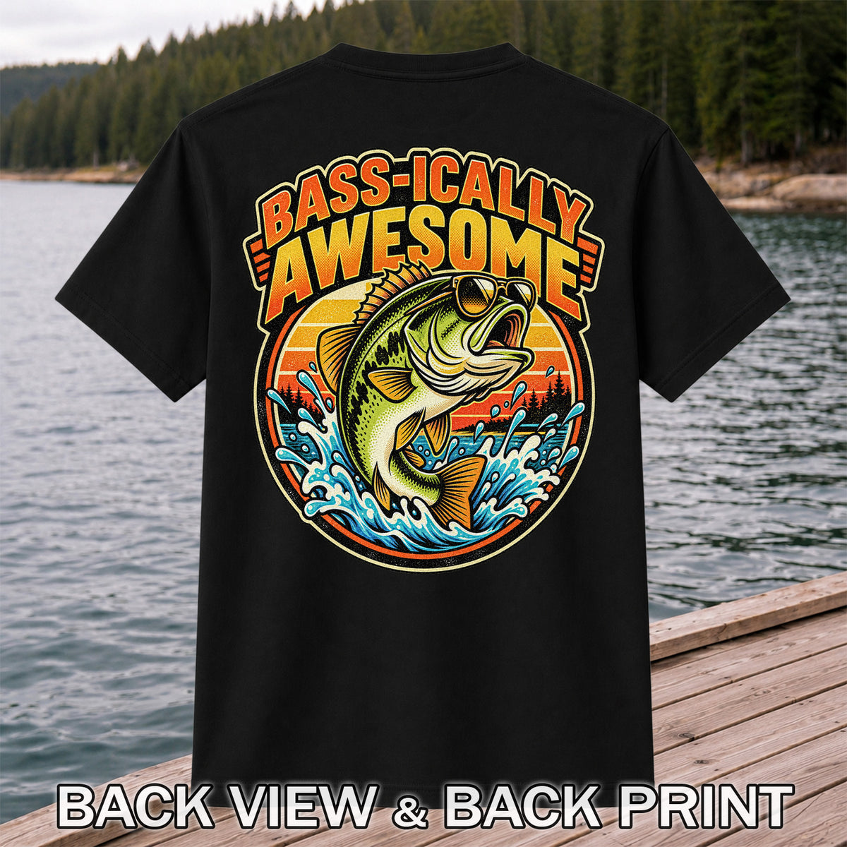 Bass-ically Awesome Funny Bass Fishing Graphic T-Shirt | Back Print