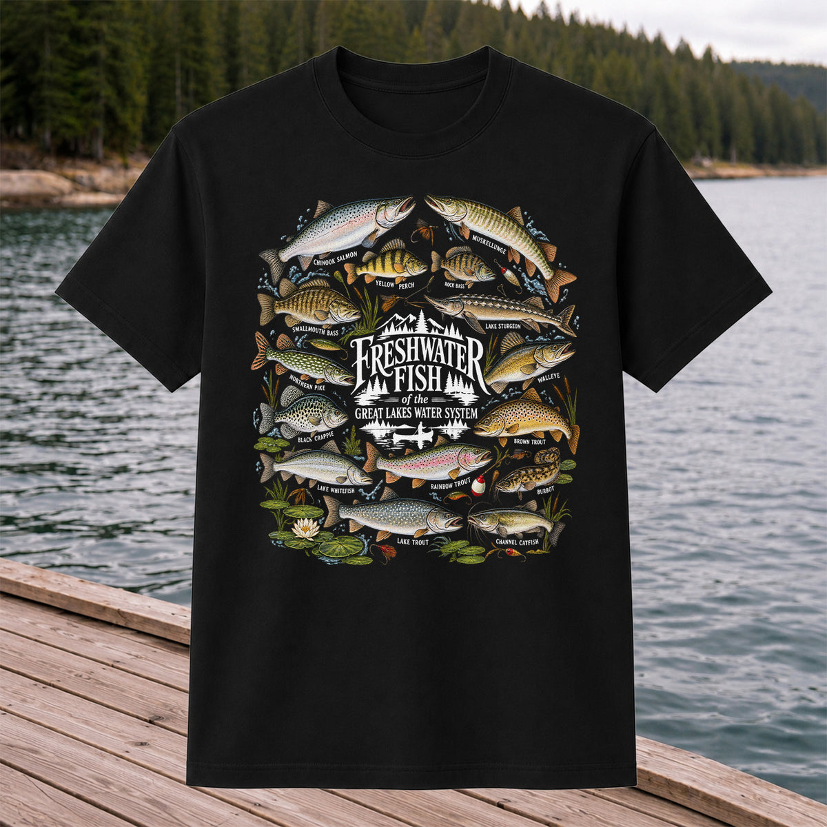 Freshwater Fish of the Great Lakes Water System Graphic T-Shirt