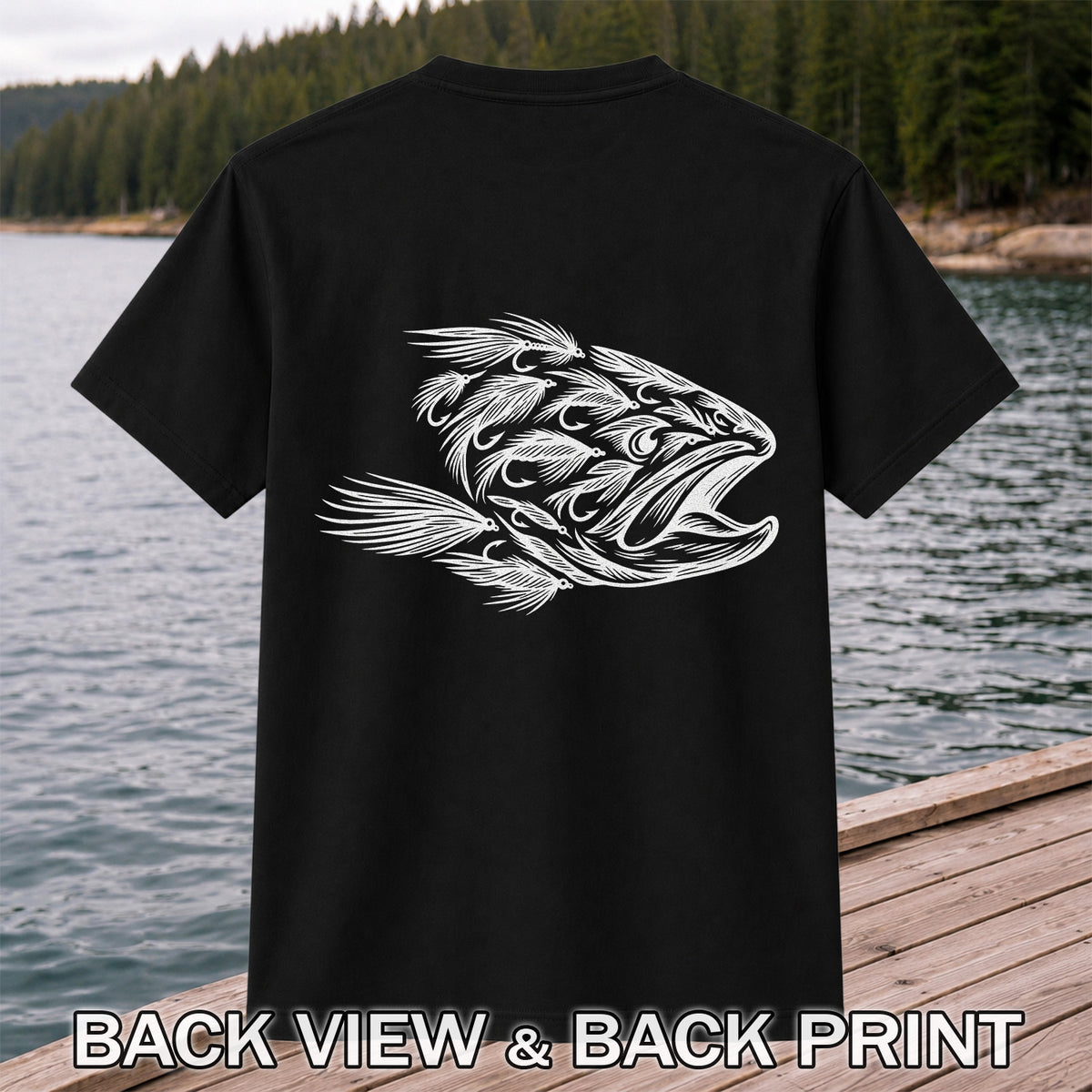 Fly Fishing Fish Design Graphic T-Shirt | Back Print