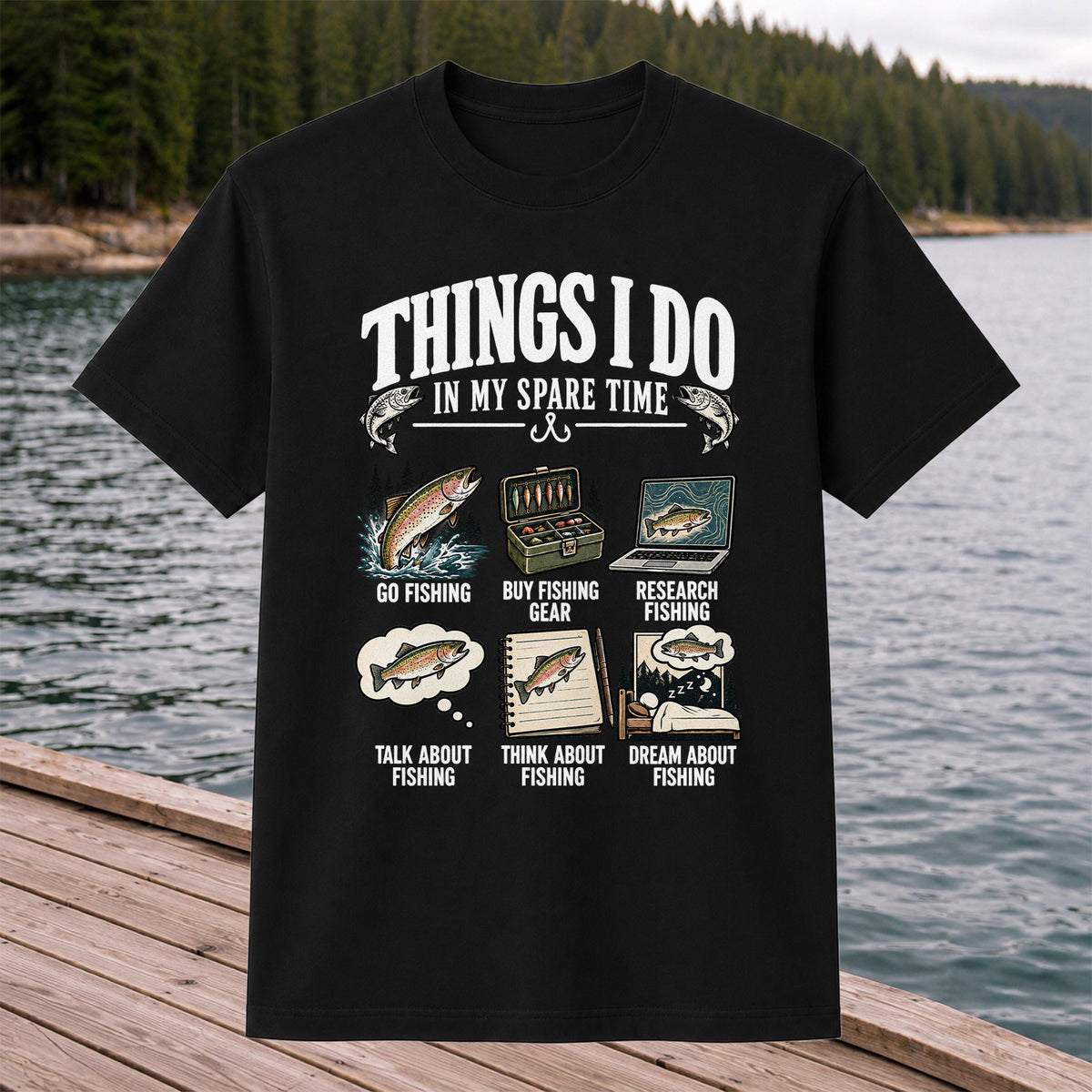 Things I Do in My Spare Time Funny Fishing Graphic T-Shirt