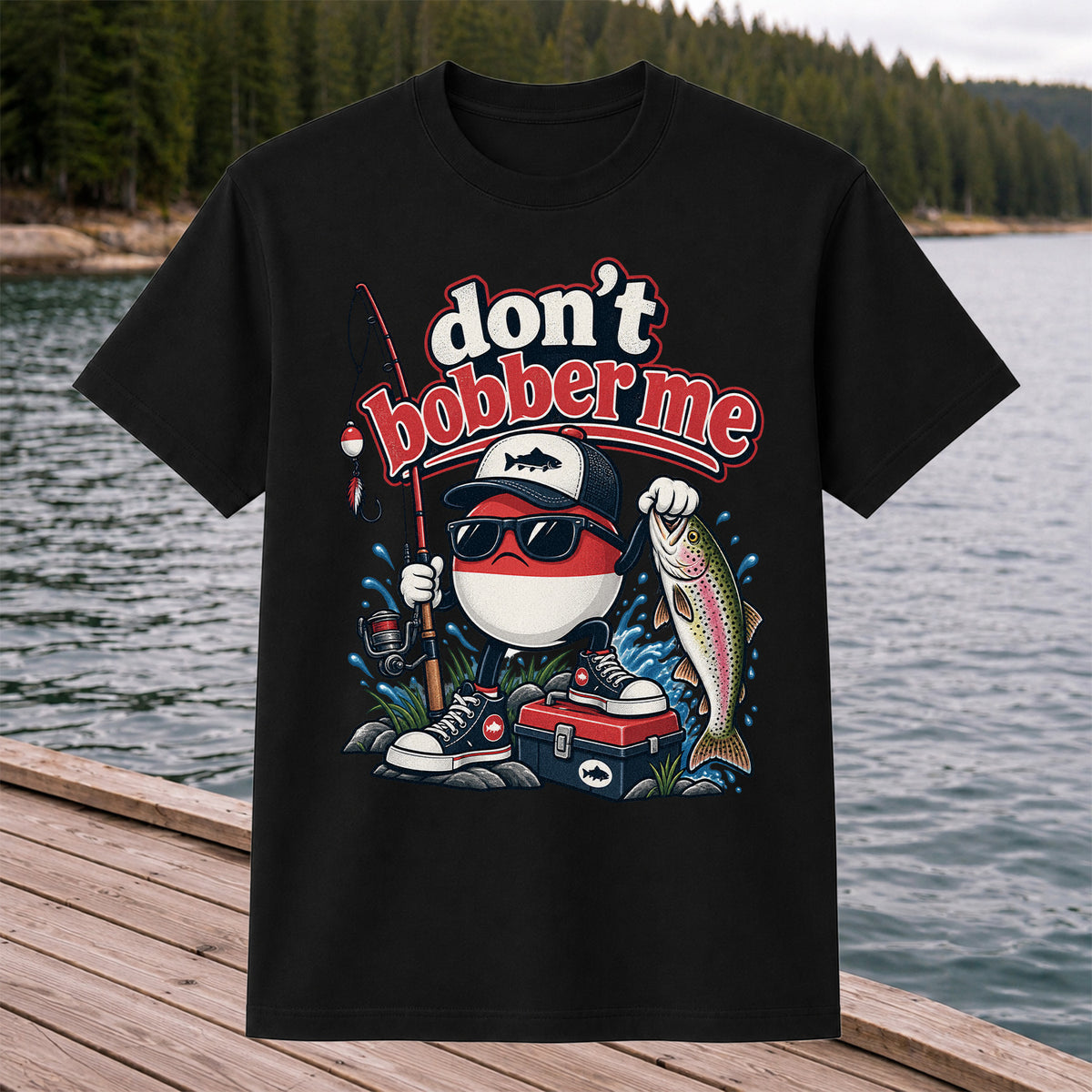 Don't Bobber Me Funny Fishing Bobber Holding Rainbow Trout T-Shirt