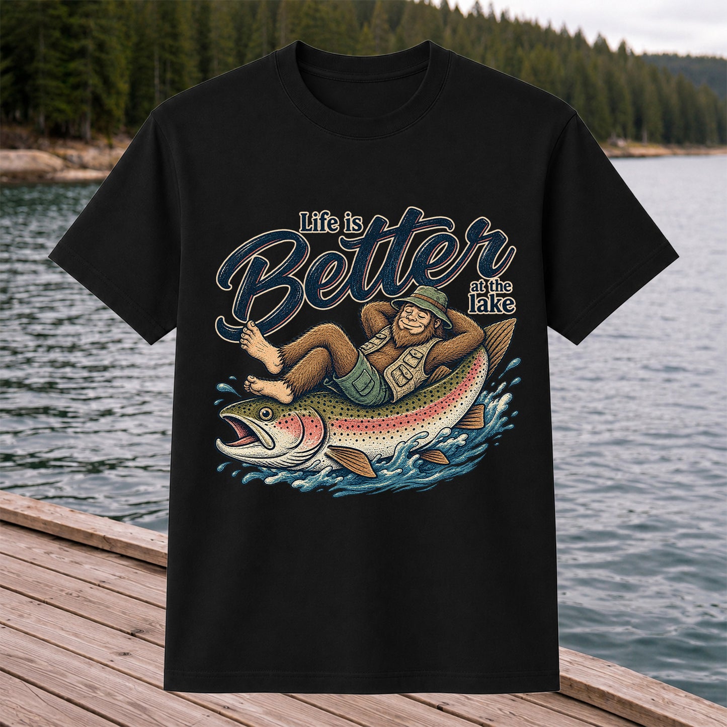 Life Is Better at the Lake Rainbow Trout Fishing Graphic T-Shirt