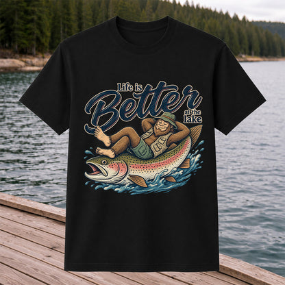 Life Is Better at the Lake Rainbow Trout Fishing Graphic T-Shirt