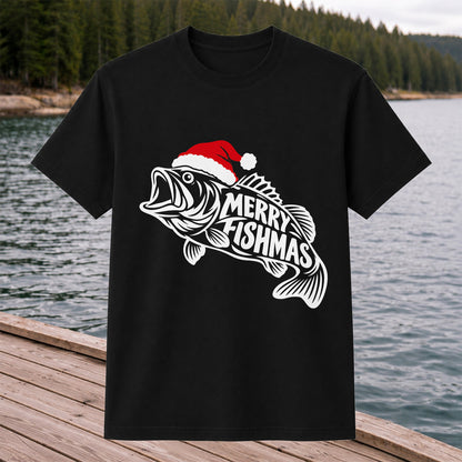 Santa Hat Fish Christmas Fishing Graphic T-Shirt